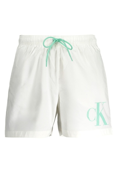 Calvin Klein , Pantaloni scurti de baie cu imprimeu logo, Alb, Verde persan