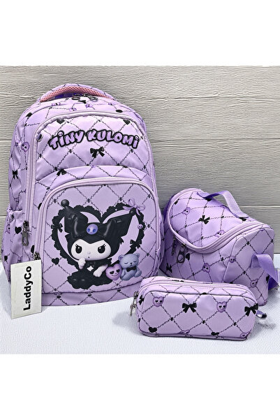 LaddyCo حقيبة مدرسية للبنات، مجموعة من 3 قطع، حقيبة مدرسية باللون الأرجواني ا...