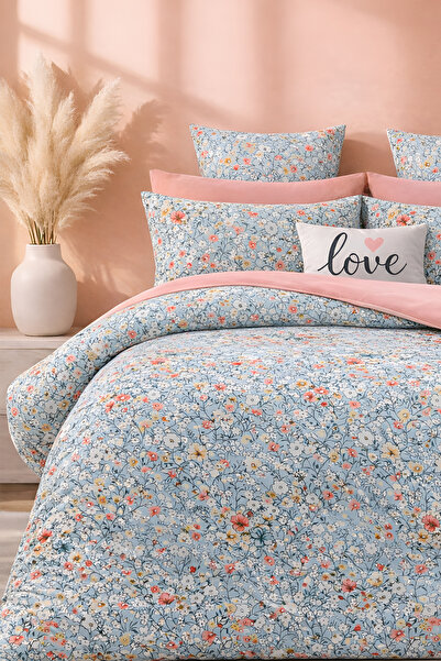 İQON طقم غطاء لحاف مع ملاءة مطاطية لسرير فردي هيليوم سالمون