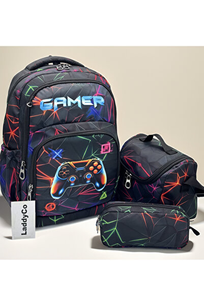 LaddyCo Primary School Bag Boy's 3-Piece Set Black Primary School Bag Charact...