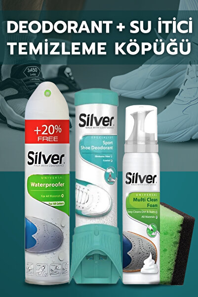 Silver 3'lü Set - Su Itici Sprey 300 Ml + Ayakkabı Deodorantı & Temizleme Köpüğü