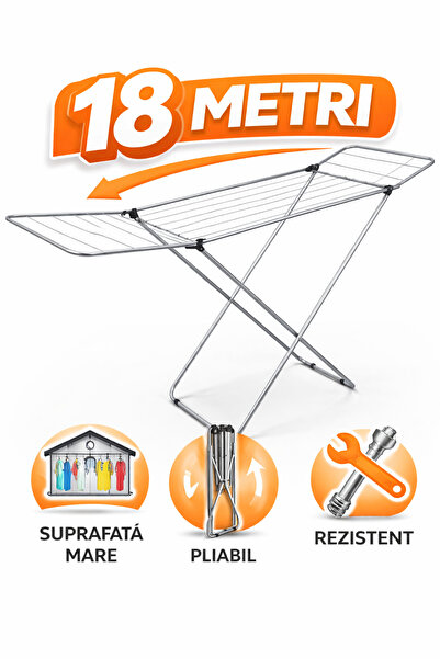 Zilan Uscător Rufe Pliant NEGRO 18 m din Metal, Capacitate Mare