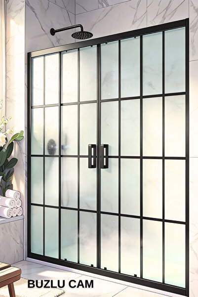 Durul Duşakabin Ön Cephe 5mm Siyah Çizgi Komple Buzlu Yükseklik 190cm