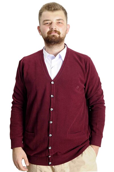 ModeXL Mode XL Büyük Beden Erkek Hırka Vanize Selanik Düğmeli 20548 Bordo