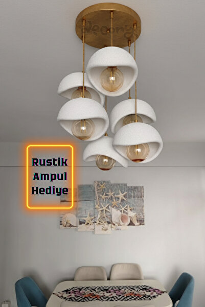 decory 6'lı Minimalist Beton Görünümlü Sarkıt Avize - 22cm Çap Başlıklı Salon...