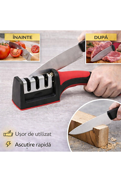 SMARTECH Ascuțitor de cuțite cu 3 niveluri și mâner, suprafață antiderapantă,...