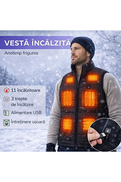 SMARTECH Vestă încălzită cu 3 setări de căldură, 11 zone de încălzire, conexi...