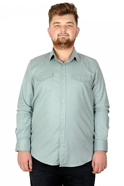 ModeXL Mode XL Великий розмір Чоловіча сорочка Габардин 20360 Водяно-зелений