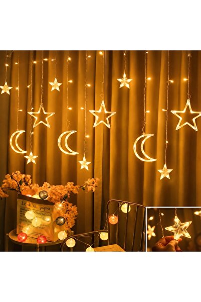 peanelife Lumină LED pentru perdea cu figurine de lună și stele – Lampă decor...