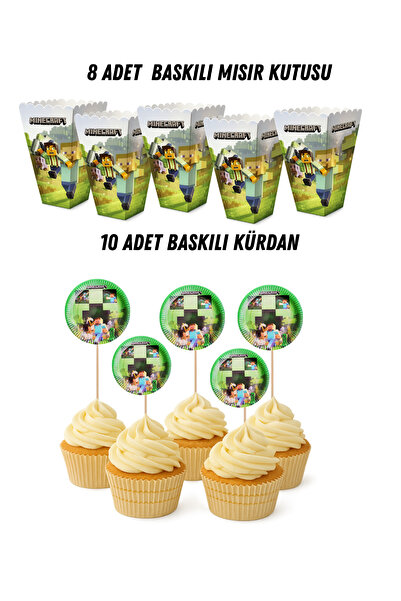 HAPPYLOOPPARTY MinEcRafT Temalı Doğum Günü Mısır Kutusu Baskılı Kürdan Seti