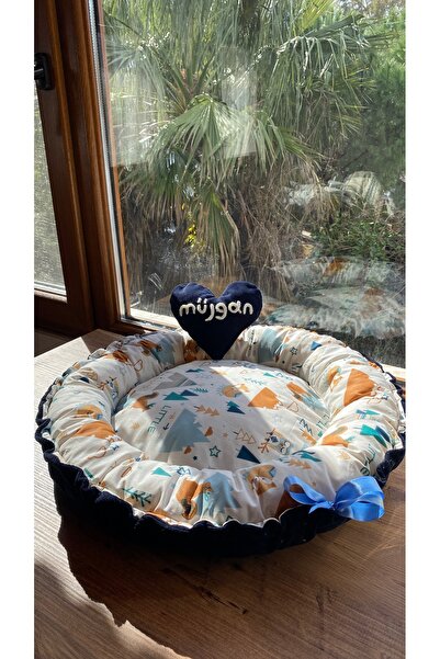 Kişiselleştirilebilir Yastıklı Kedi Köpek Yatağı 60 cm Yuvarlak Büzgülü Peluş Yumuşak Yatak