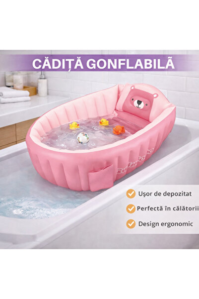 SMARTECH Cadă de baie gonflabilă pentru bebeluși, design ergonomic, 6 luni - ...