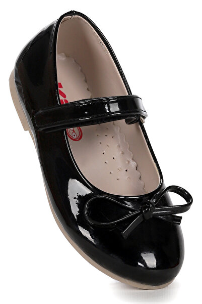 Kiko Kids Barbe Rugan Fiyonklu Cırtlı Kız Çocuk Babet Ayakkabı