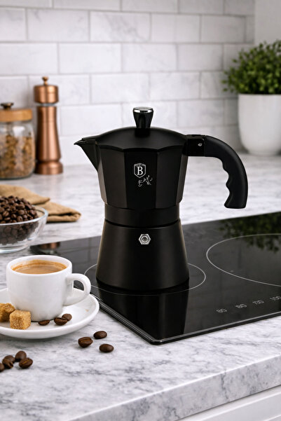 TİVOLİ By Berlinger Haus Mokapot + 3 Fincan Metallic Line Shiny Black Edition