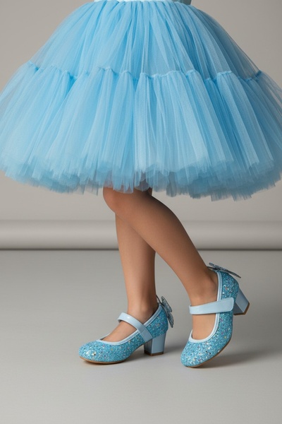 PATİK BEBE Pantofi cu toc confortabili pentru fete, de culoare albastră, cu f...