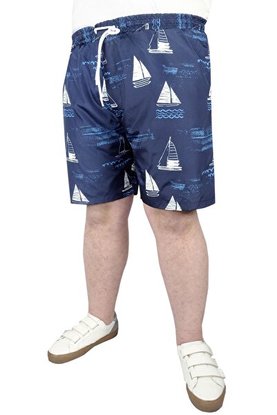 ModeXL Fashion XL Large Size Swim Shorts Patterned 22450 Navy Blue Patterned