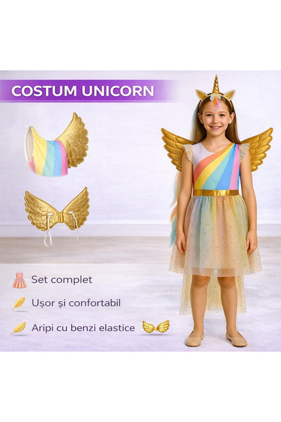 SMARTECH Costum pentru copii Halloween Unicorn, mărime 130-140, 6-8 ani, ținu...