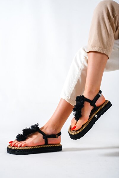 MALENTA Kadın Halat Ipli Sandalet Siyah