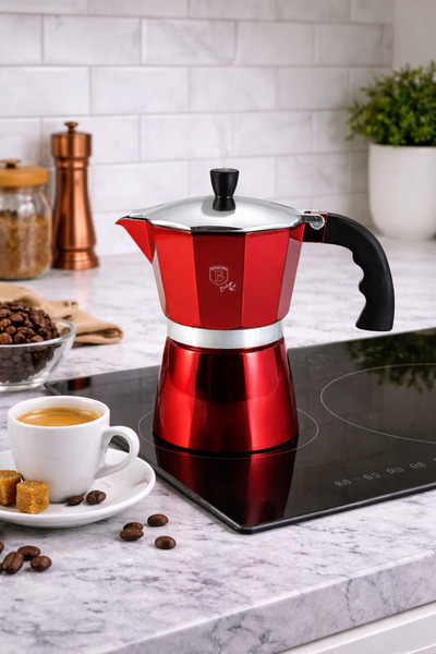 TİVOLİ By Berlinger Haus Mokapot + 9 Fincan Metallic Line Burgundy Edition
