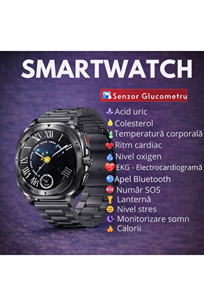SMARTECH Ceas inteligent cu senzor de glucometru, EKG, temperatură corporală,...