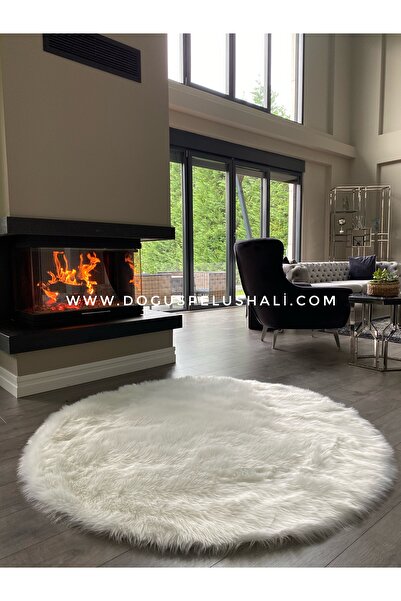 Doğuş Peluş Halı A Post Beyaz Yumuşak Dokulu Peluş Halı Yuvarlak