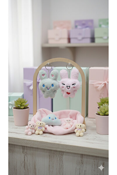 Şirin 2'li Set Sevimli Peluş Tavşan Anahtarlık - Renkli Kawaii Çanta Aksesuar...