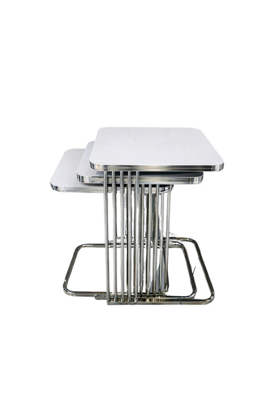 Riyes Tasarım Piyano Üçlü Zigon Krom 3 lü Hayglass Mdf Modern Sehpa - Şık & f...