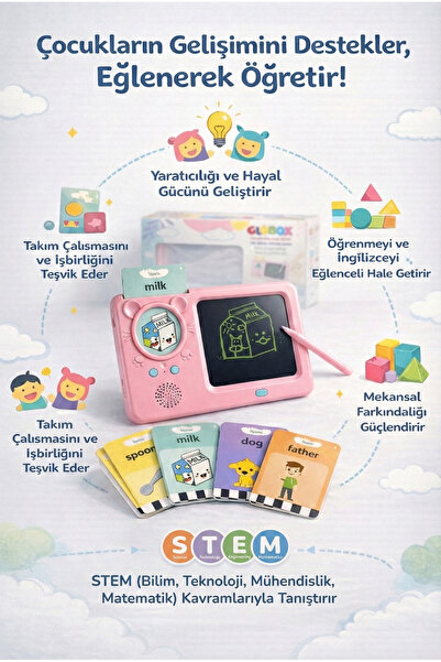 niloyuncak Pembe Sesli Çizim Tableti Eğitici Çocuk Oyuncak Türkçe İngilizce Ö...