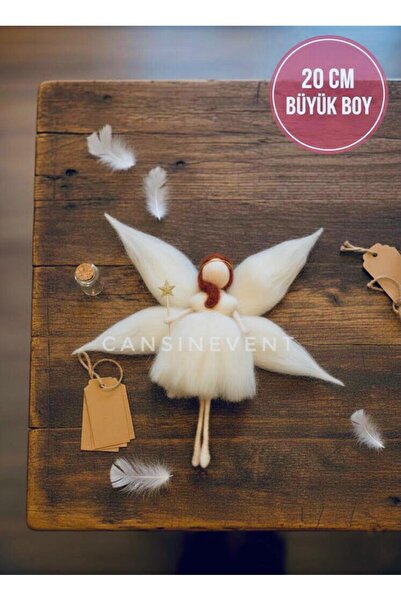 cansınevent 20 cm Büyük Boy Kanatlı Peri Kızı Keçe Bebek - El Yapımı Figür - ...