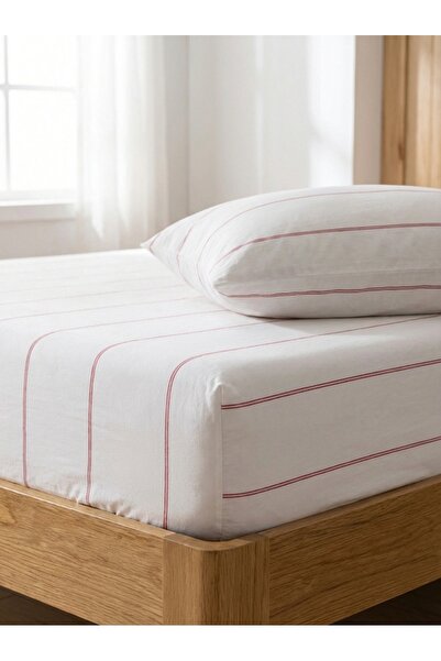 Ricco Lifes غطاء وسادة مطاطي مخطط باللون الأحمر من القطن - مفرد - مزدوج - كبي...