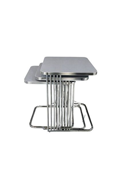 Riyes Tasarım Piyano Üçlü Zigon Krom 3 lü Hayglass Mdf Modern Sehpa - Şık & f...