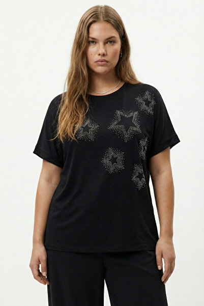 Talvien Taş Detay Tasarım Bambu Kumaş Yarasa Kol Bluz M-6XL