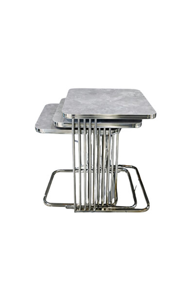 Riyes Tasarım Piyano Üçlü Zigon Krom 3 lü Hayglass Mdf Modern Sehpa - Şık & f...