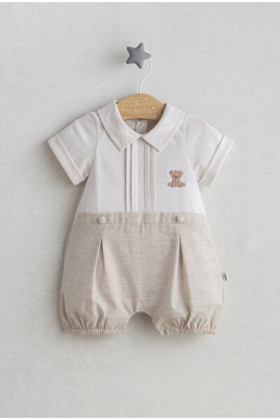 Momercy Ayıcık Baskılı Erkek Bebek Yazlık Tulum