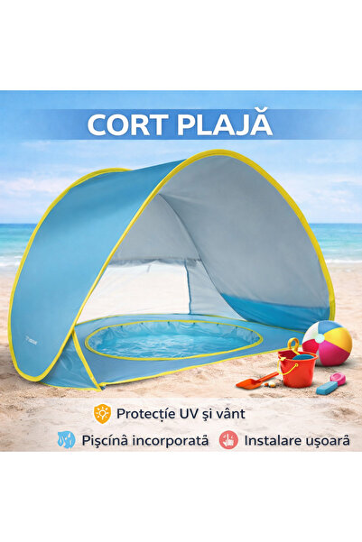 SMARTECH Cort de plajă pentru copii cu piscină integrată, POP UP, protecție U...