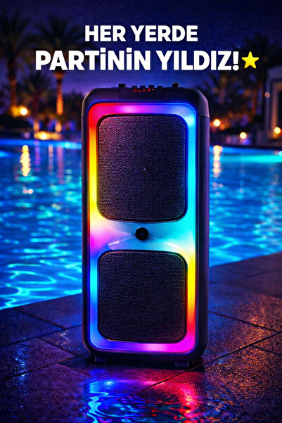 Maybax Büyük Boy Bluetooth Hoparlör Kablosuz Mikrofon Kumanda Tekerlek USB BT TF FM Destekli Party Speaker