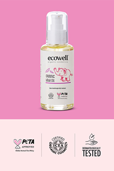Ecowell Bebek Yağı, Organik & Vegan Sertifikalı, Hipoalerjenik, Nemlendirici, Rahatlatıcı Bebe Masajı, 100ml
