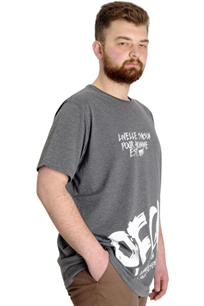 ModeXL Mode XL Büyük Beden Erkek T-shirt UVELLE SAISON 23112 Antramelanj