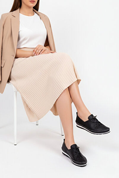 Deripabuc Hakiki Deri Siyah Kadın Deri Babet Dp16-0051