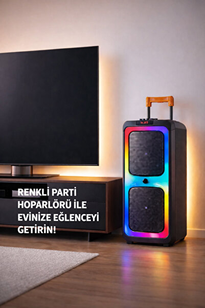 Maybax Büyük Boy Bluetooth Hoparlör Kablosuz Mikrofon Kumanda Tekerlek USB BT TF FM Destekli Party Speaker