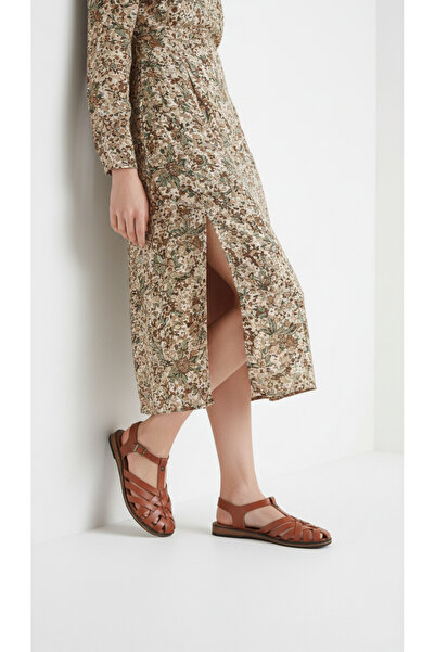 Deripabuc Hakiki Deri Taba Kadın Deri Sandalet Dp-0067