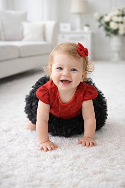 Babyhola Tütü Pırıltılı Kız Bebek Bayramlık Elbisesi Kostümü Abiyesi Kırmızı