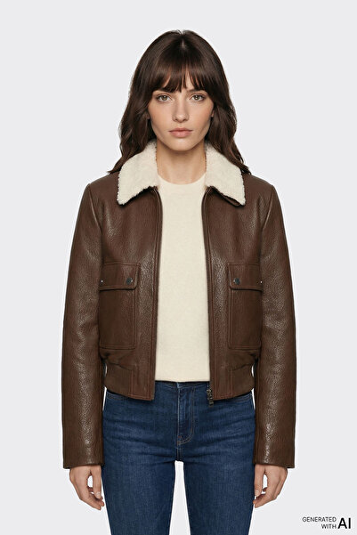 Elle Shoes Kahve Deri Kadın Ceket