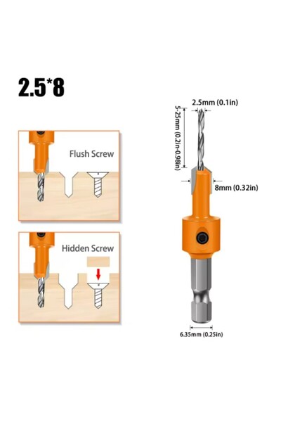 Choice 2.5 × 8 مم، من 1 إلى 5 قطع، لقمة غاطسة للخشب من الفولاذ عالي السرعة، س...