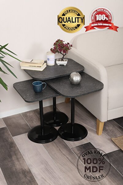 SEHPAM AKILLI Vertino Zigon Sehpa Mdf Tabla Alt Mekanizma Demir Siyah Renk