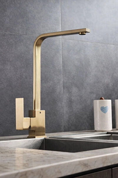 Sardıcı Riko Kare Mutfak Eviye Musluğu 7 Yıl Garantili Çift Su Girişli Gold K...