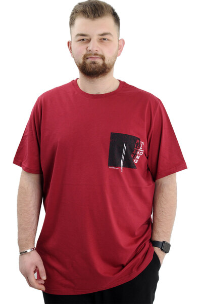 ModeXL Tricou pentru bărbați cu decolteu rotund - Mod XL, mărime Plus, roșu c...