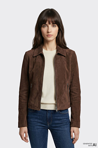 Elle Shoes Kahve Deri Kadın Ceket