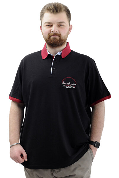 ModeXL Чоловіча футболка великого розміру з вишитим коміром-поло - LOS ANGELE...
