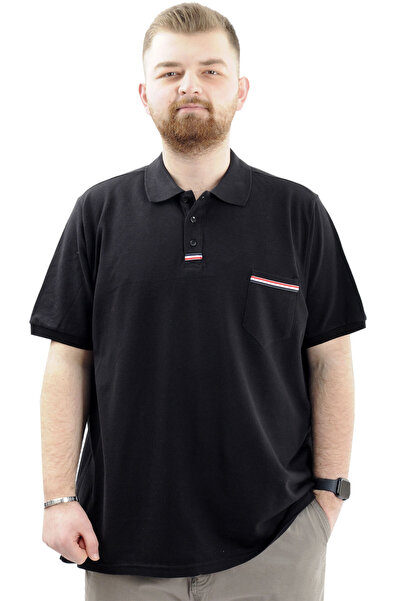 ModeXL Tricou pentru bărbați cu gât polo de mărime mare - negru cu buzunare ș...